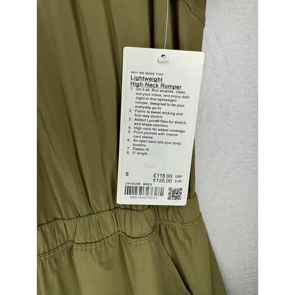 lululemon Lightweight High-Neck Romper Green NWT Sz 8 - Picture 4 of 6